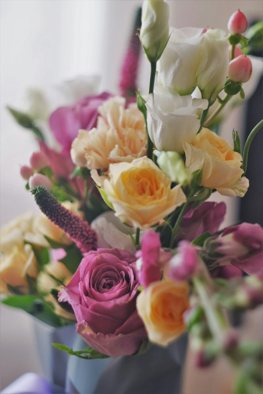 yellow and pink rose bouquet