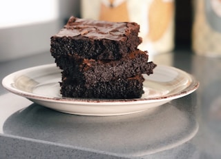 chocolate cake on white ceramic plate