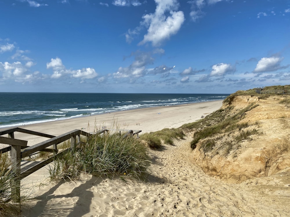 Clôture en bois brun sur la plage pendant la journée