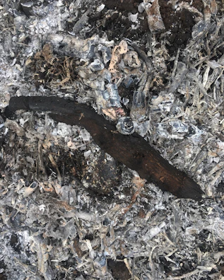 Close-up of soot and debris removed from inside a chimney flue.
