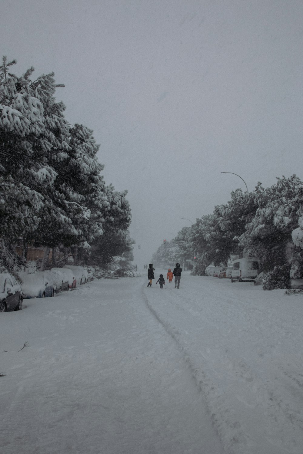 people walking on snow covered road during daytime