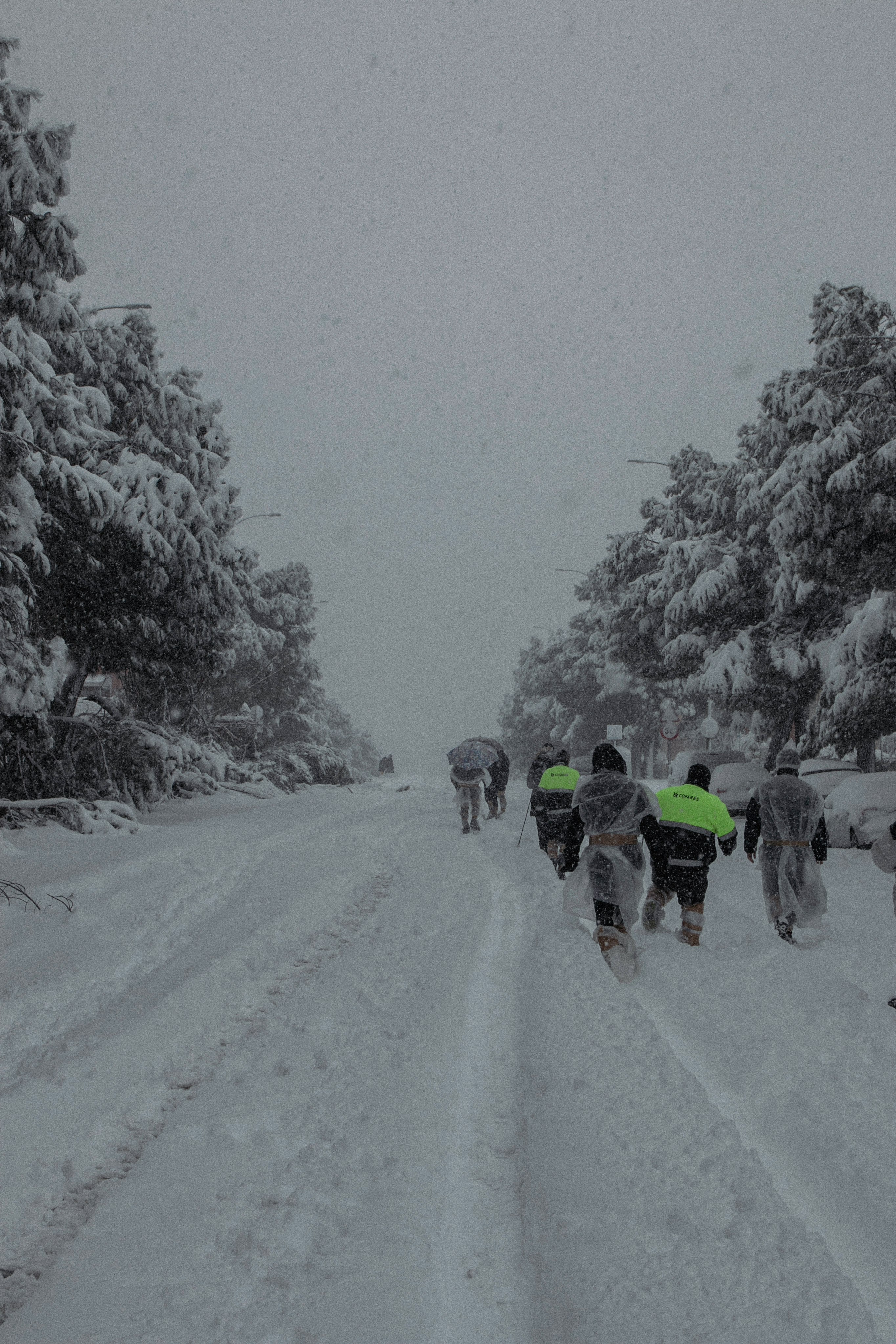 people walking on snow covered road during daytime