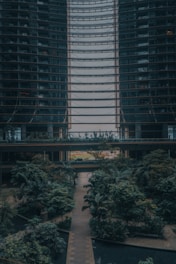 A custom-designed interior garden blending natural plants with contemporary architectural elements in a Toulouse office.