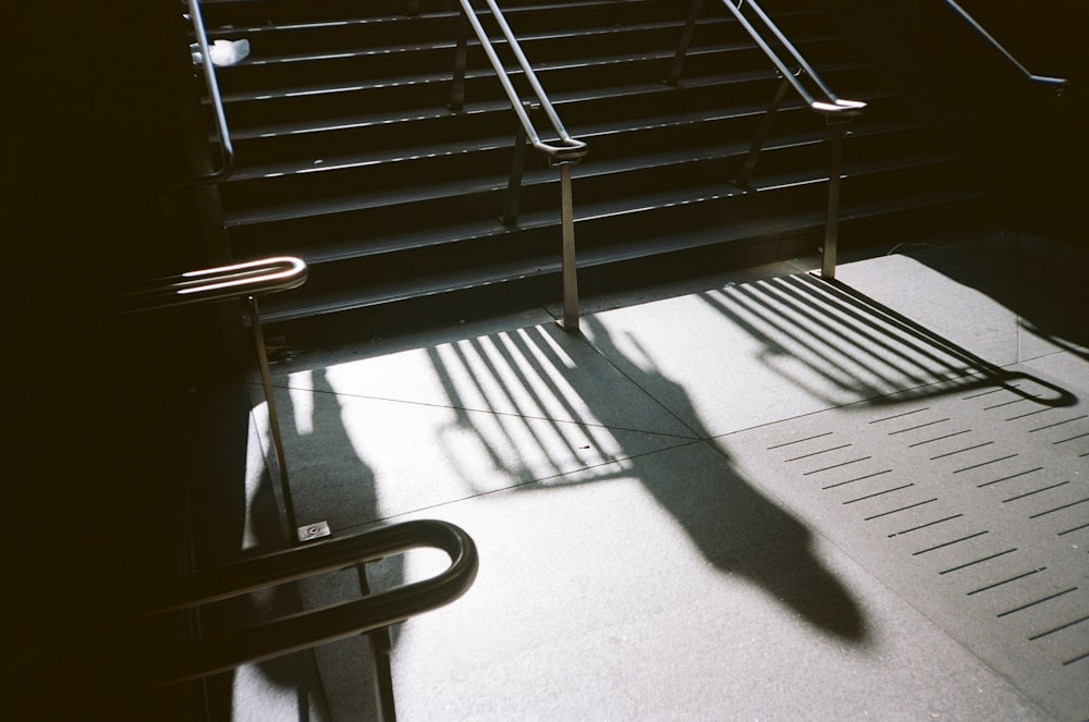 black metal railings on white floor