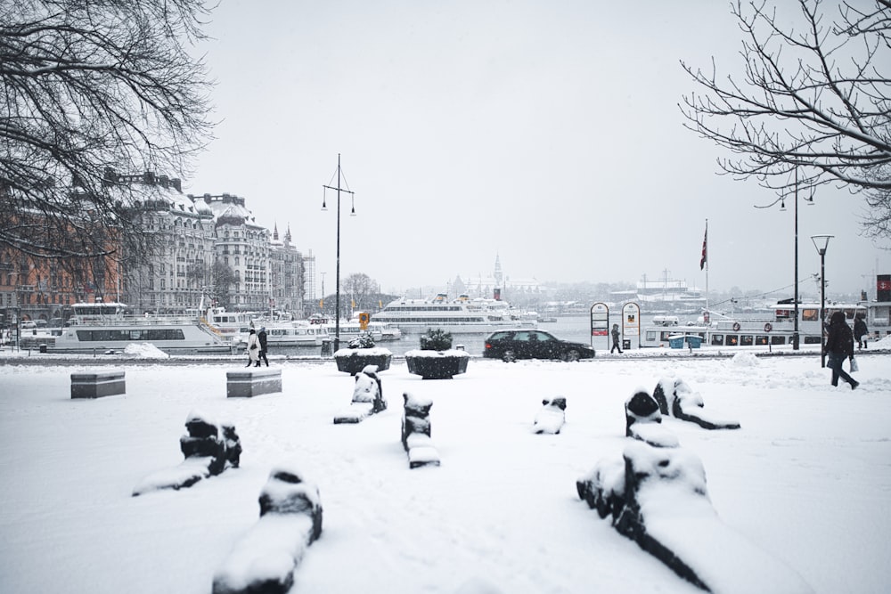 people sitting on snow covered ground during daytime