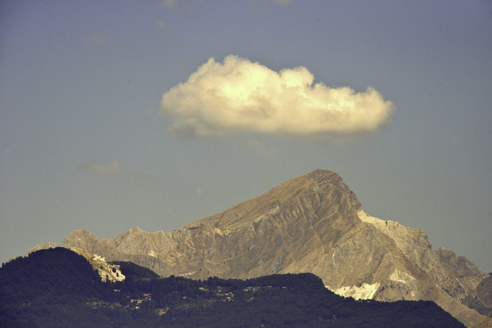 Brauner und weißer Berg tagsüber unter blauem Himmel