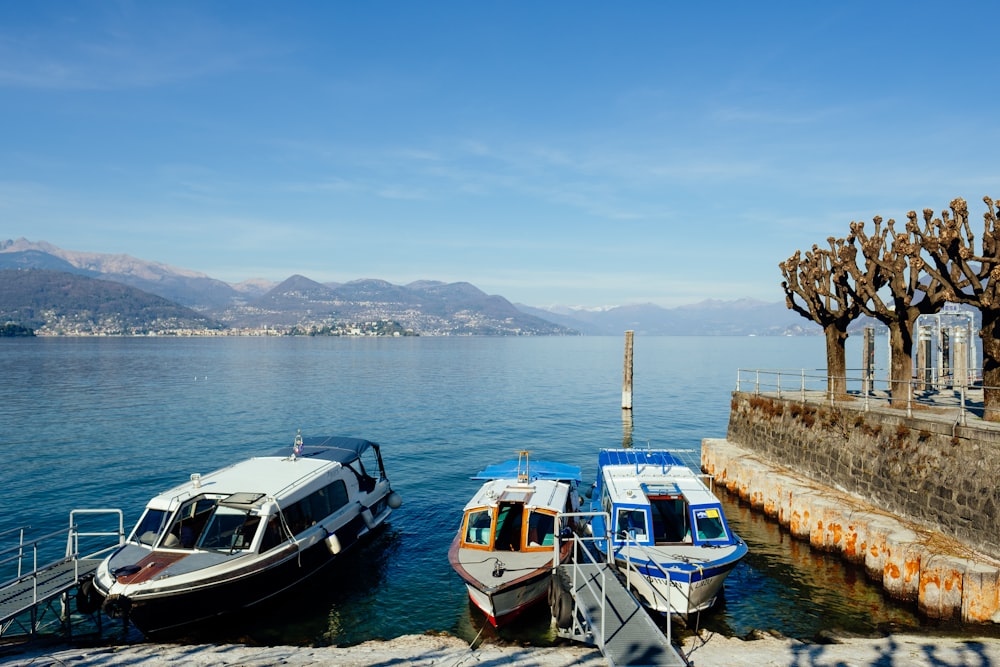 white and blue boat on sea dock during daytime