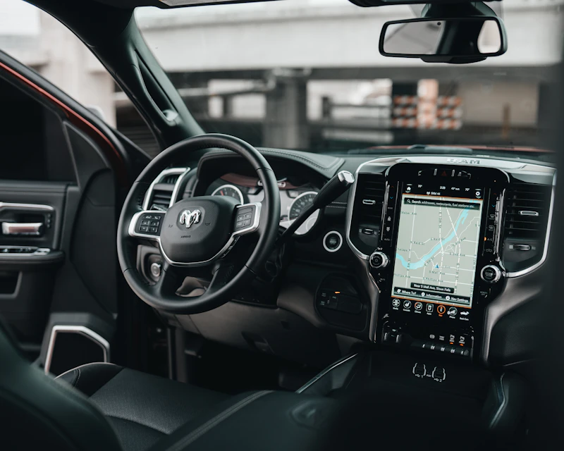 Dashboard and centre console detailed inside a car
