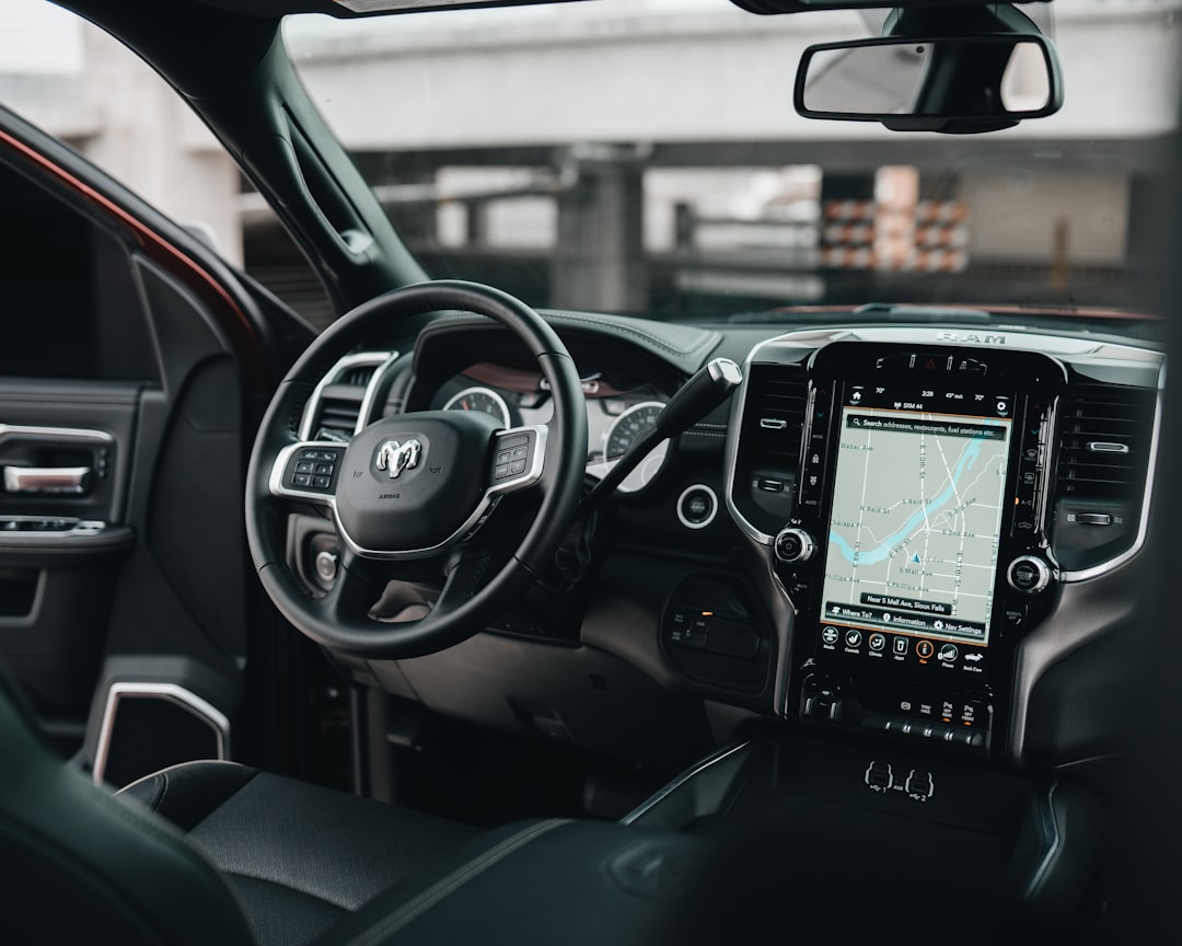 black car gps turned on in car,