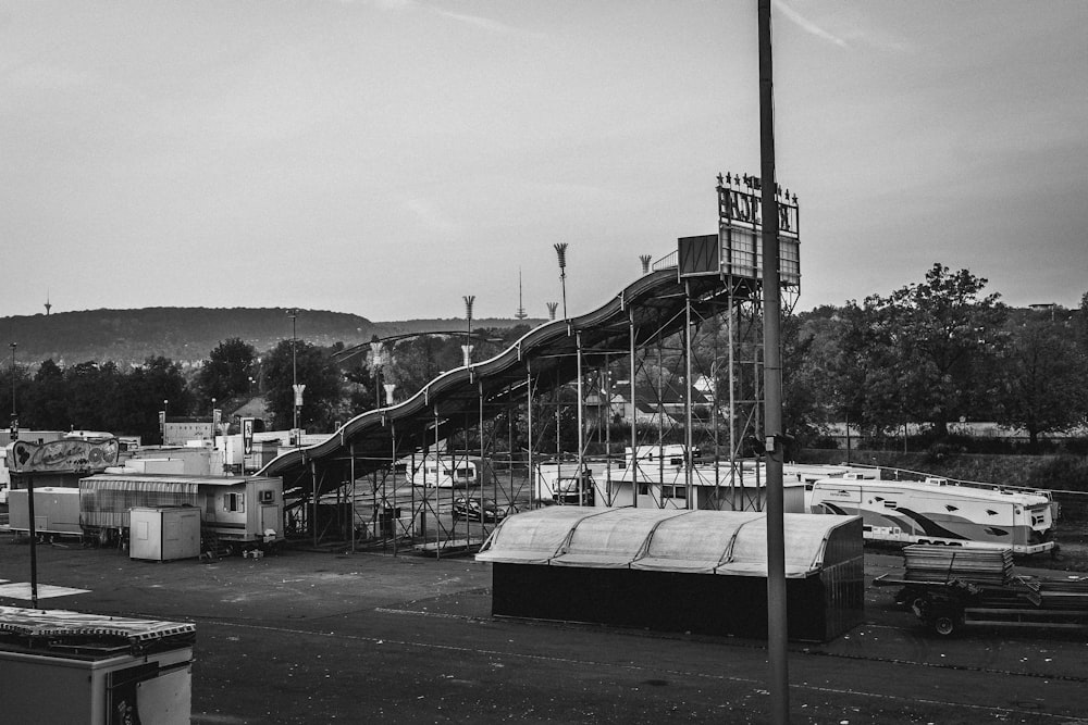 grayscale photo of train on rail road