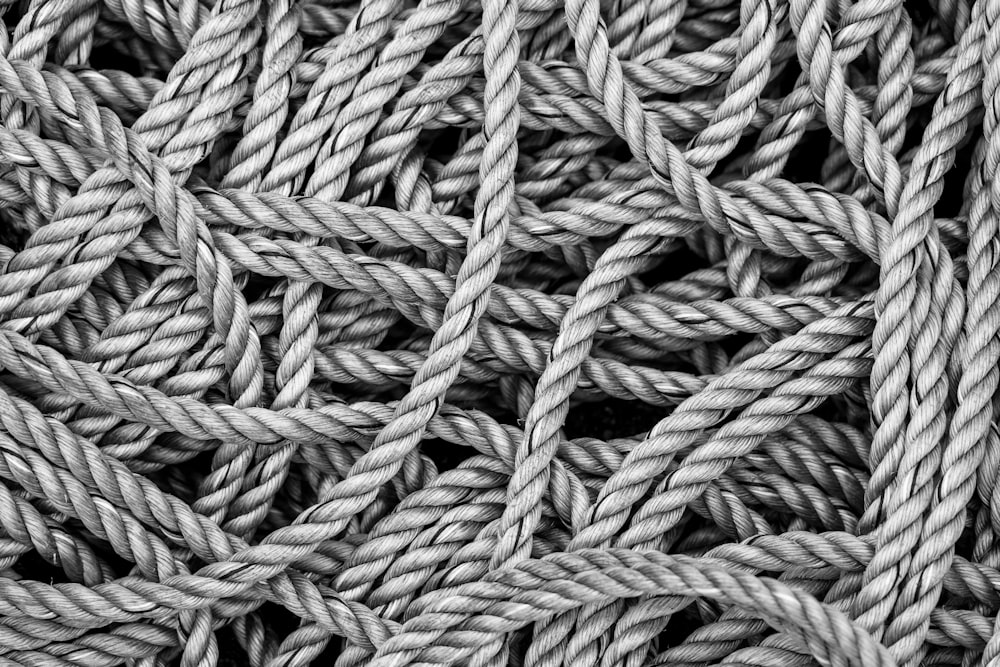 gray rope in grayscale photography