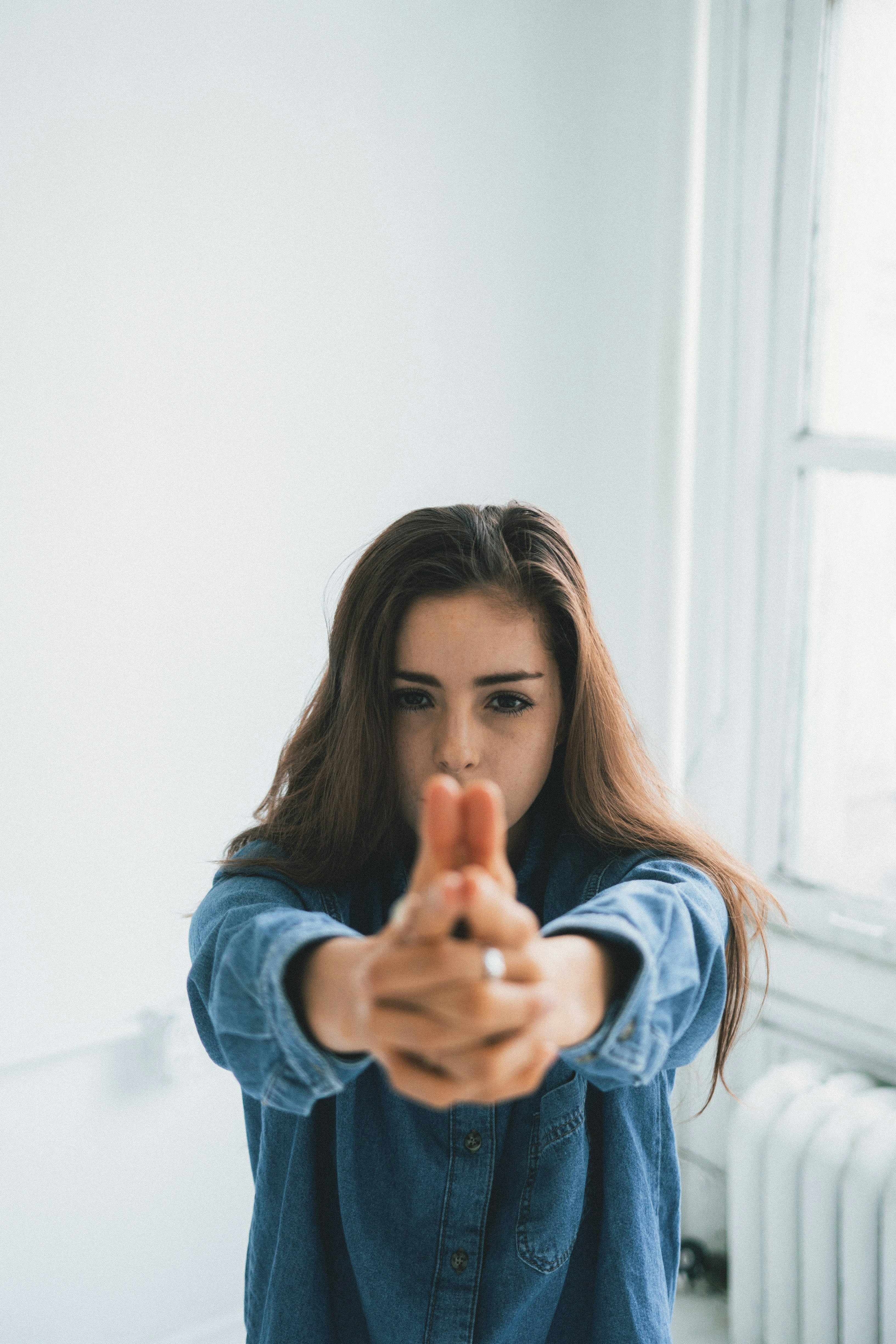 woman in blue denim jacket