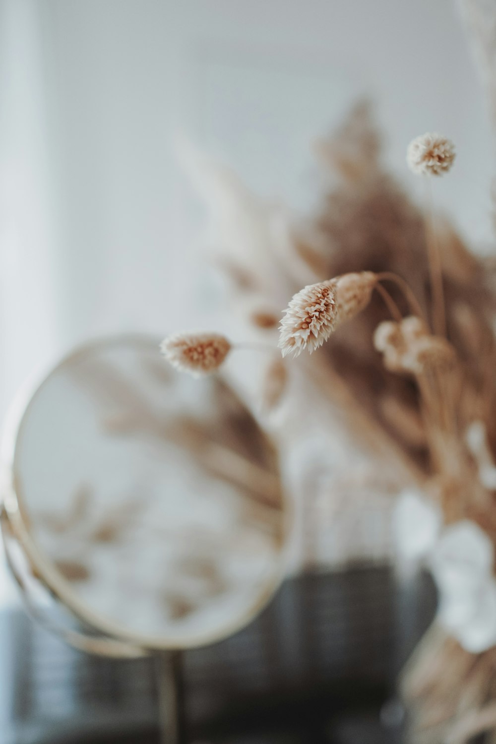 white and brown flower in clear glass vase