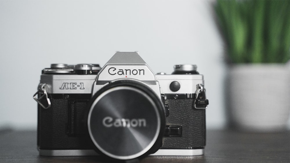 black and silver canon dslr camera