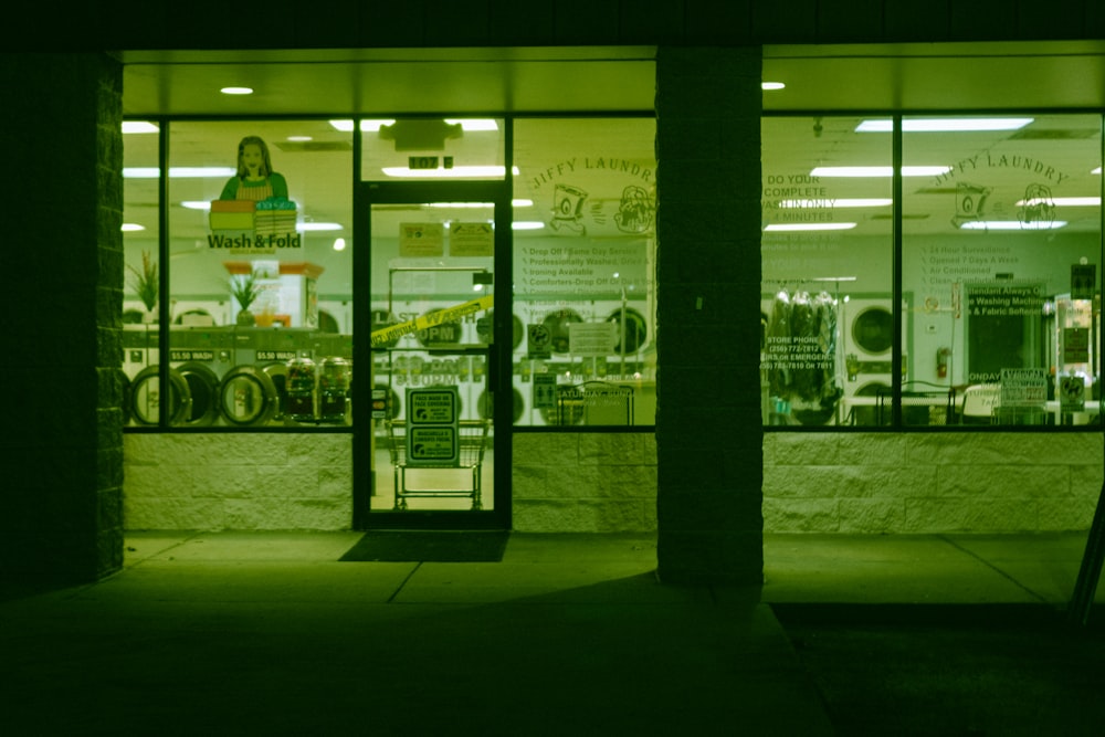 white and black store front