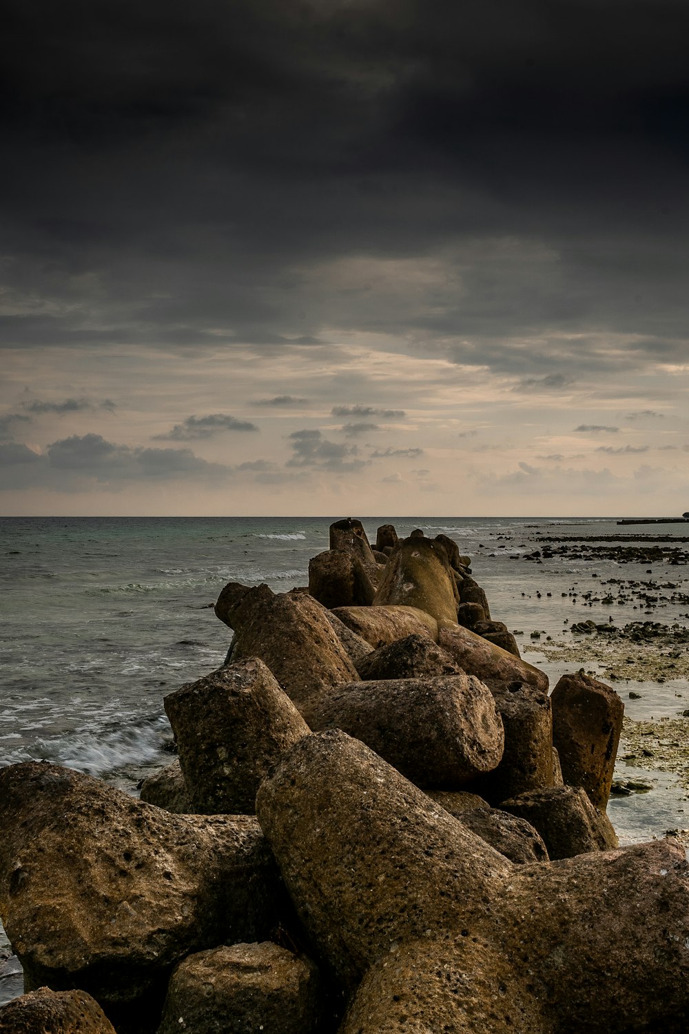 brown rocks on sea shore during daytime