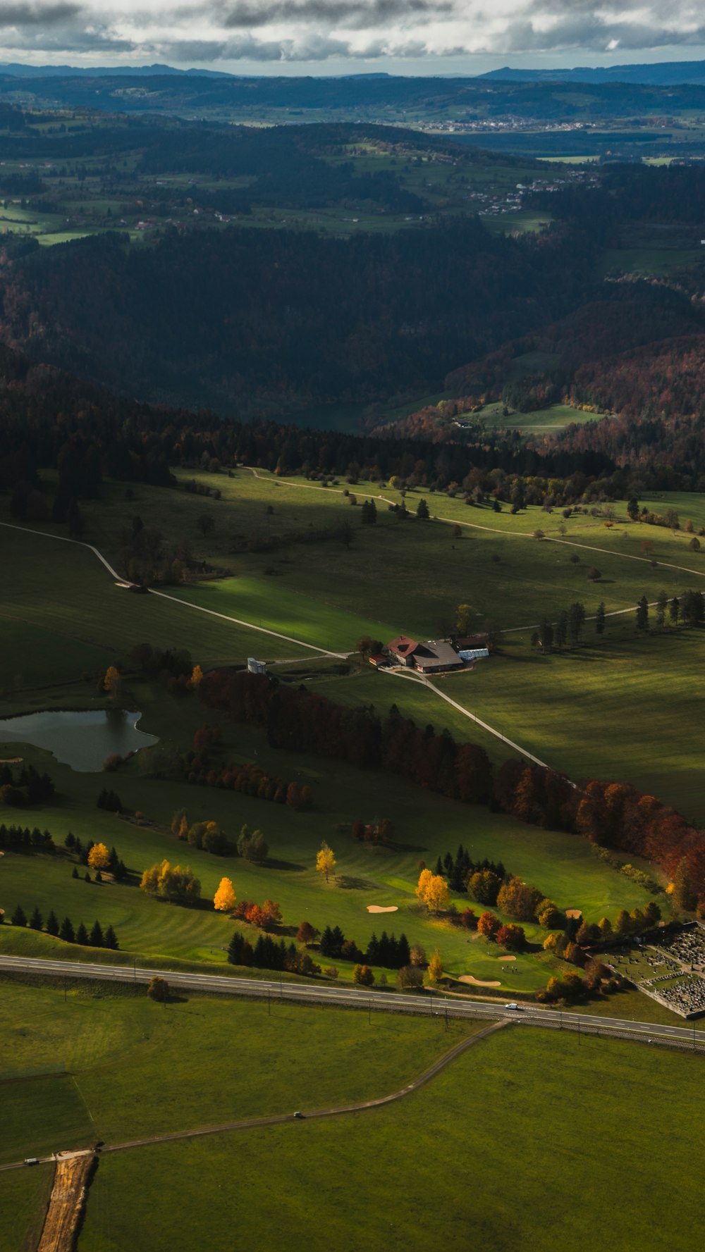 aerial view of green grass field