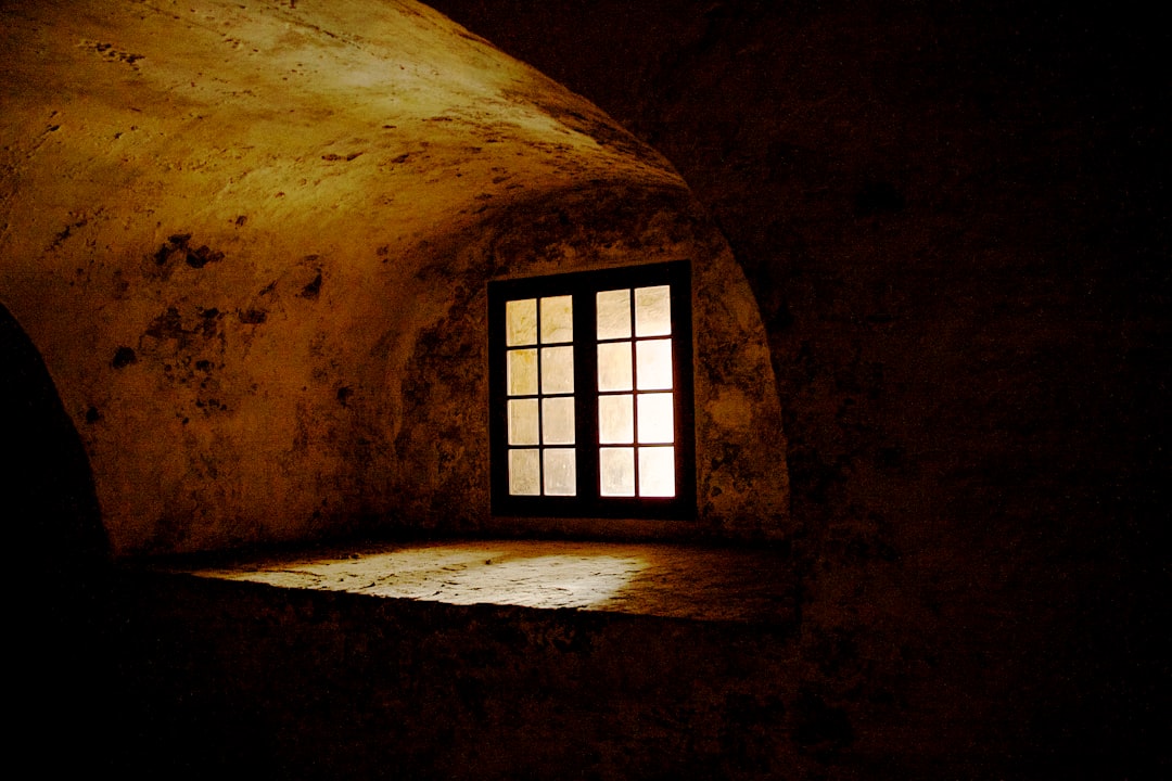 brown wooden framed glass window