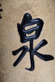 A stylized black character or symbol is embossed on a textured golden background, combining sleek dark lines with a shimmering surface.