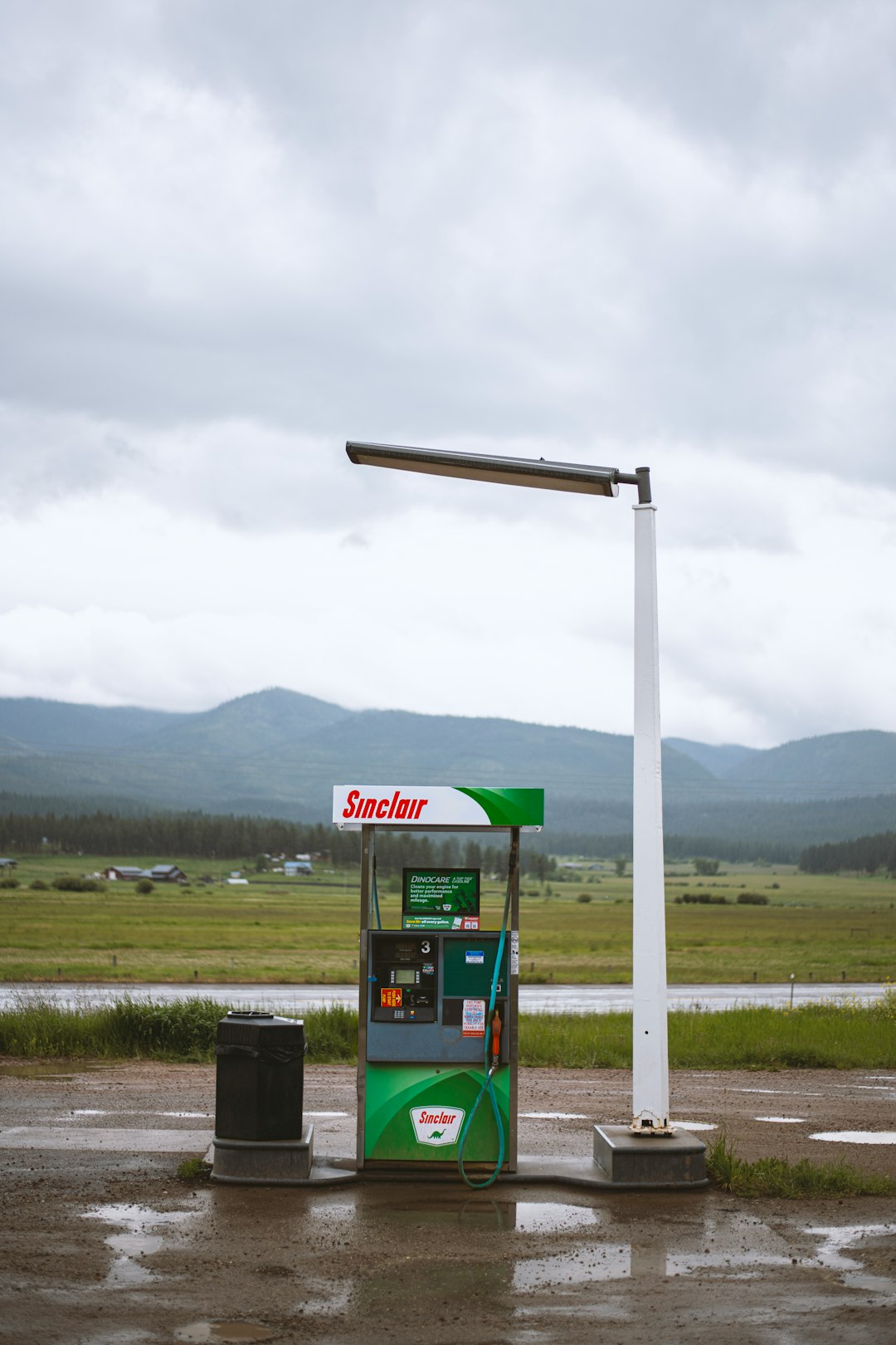 green and white gas pump