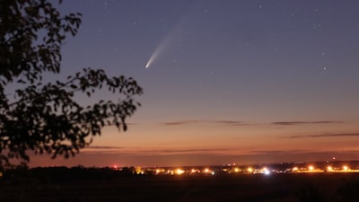 silhouette of trees during sunset comet zoom background