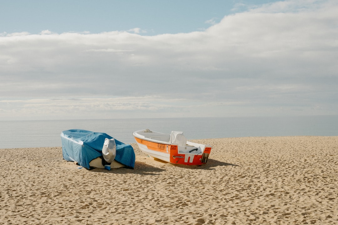 red and white boat on brown sand during daytime