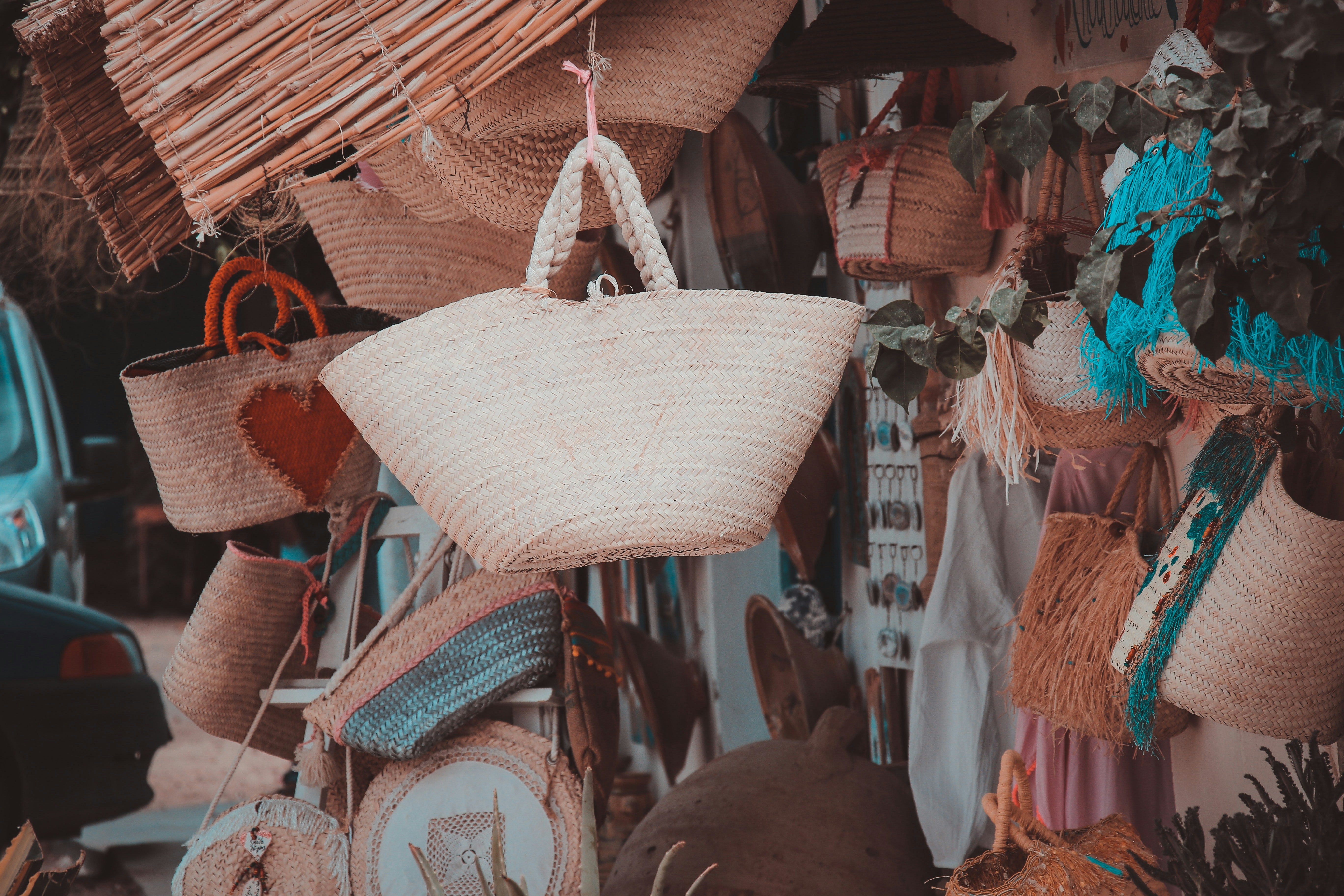 white and brown wicker basket