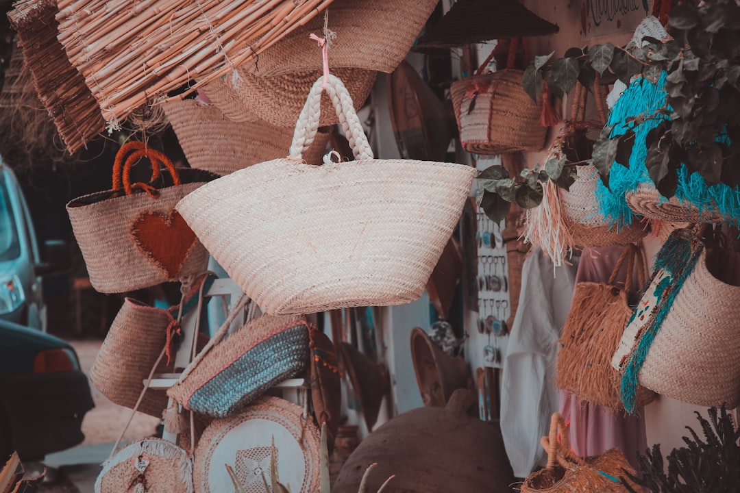 white and brown wicker basket,