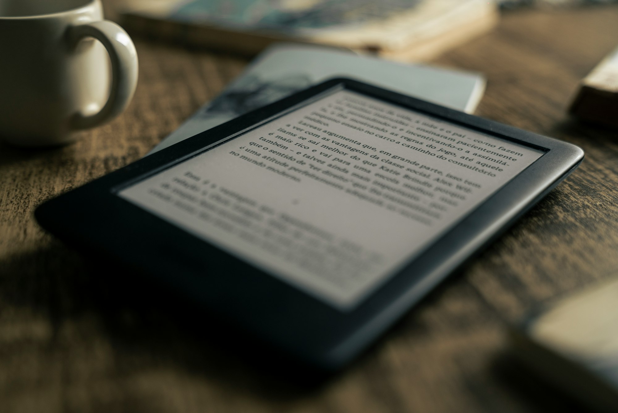 a kindle ereader on a coffee table