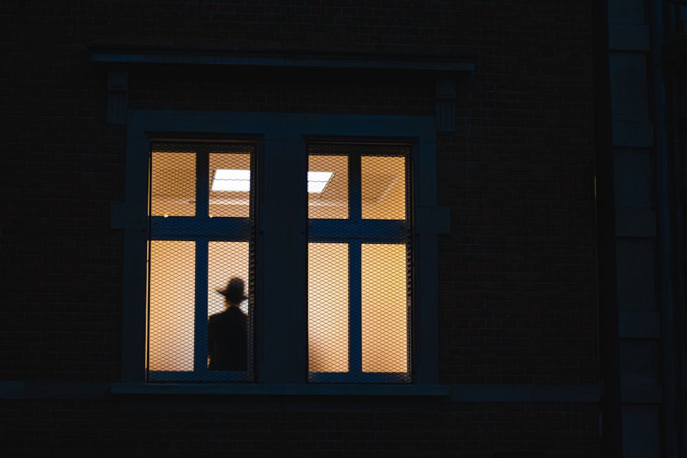 silhouette of person standing in front of window