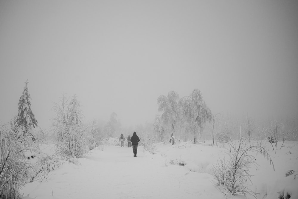 person walking on snow covered field during daytime