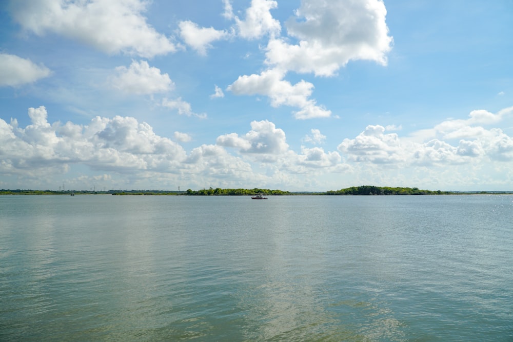 green trees beside body of water under white clouds and blue sky during daytime
