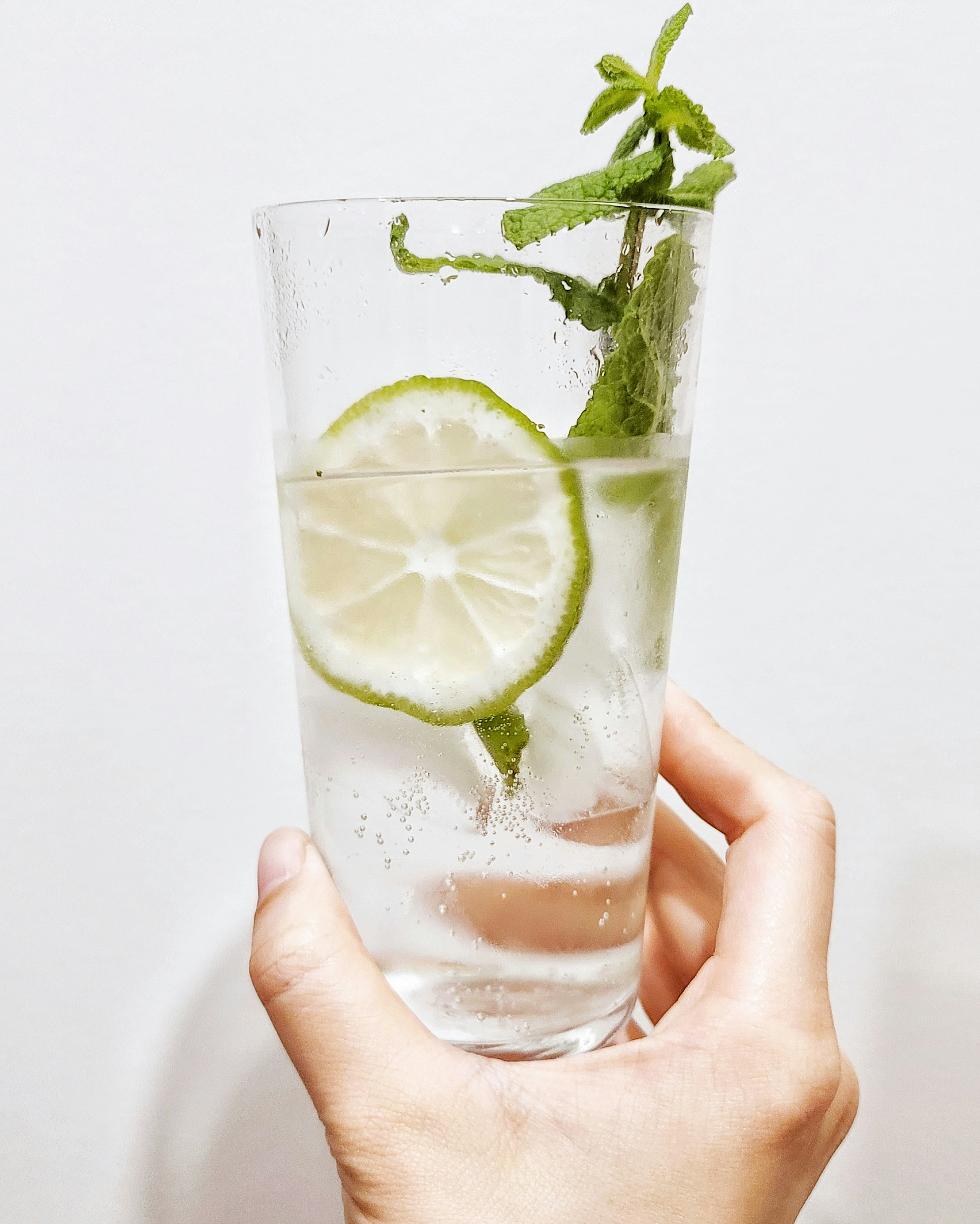 Sparkling coffee tonic drink in a highball glass with citrus slices and fresh mint garnish