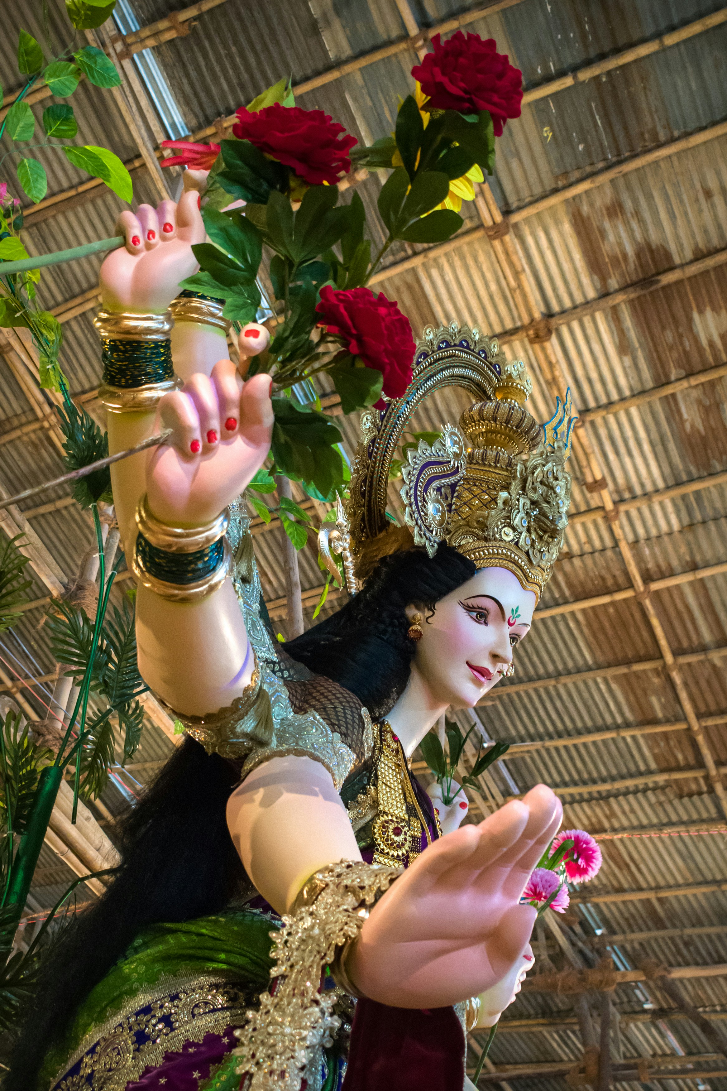 A beautiful idol of Maa Durga at a workshop in Mumbai