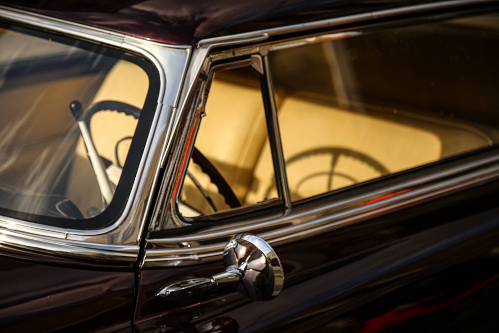 black car door with silver handle