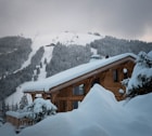 brown wooden house on snow covered mountain during daytime