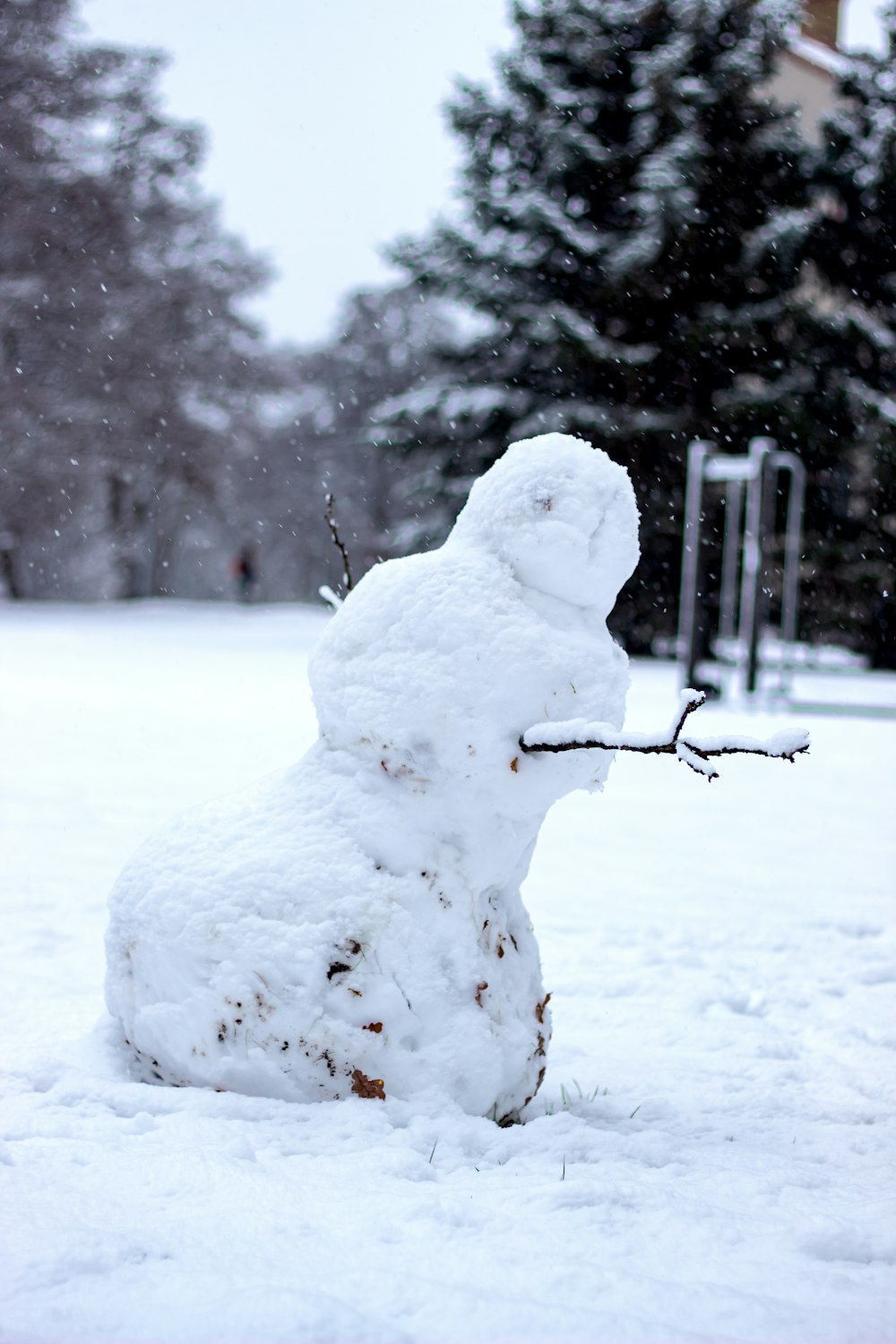 snowman on snow covered ground during daytime