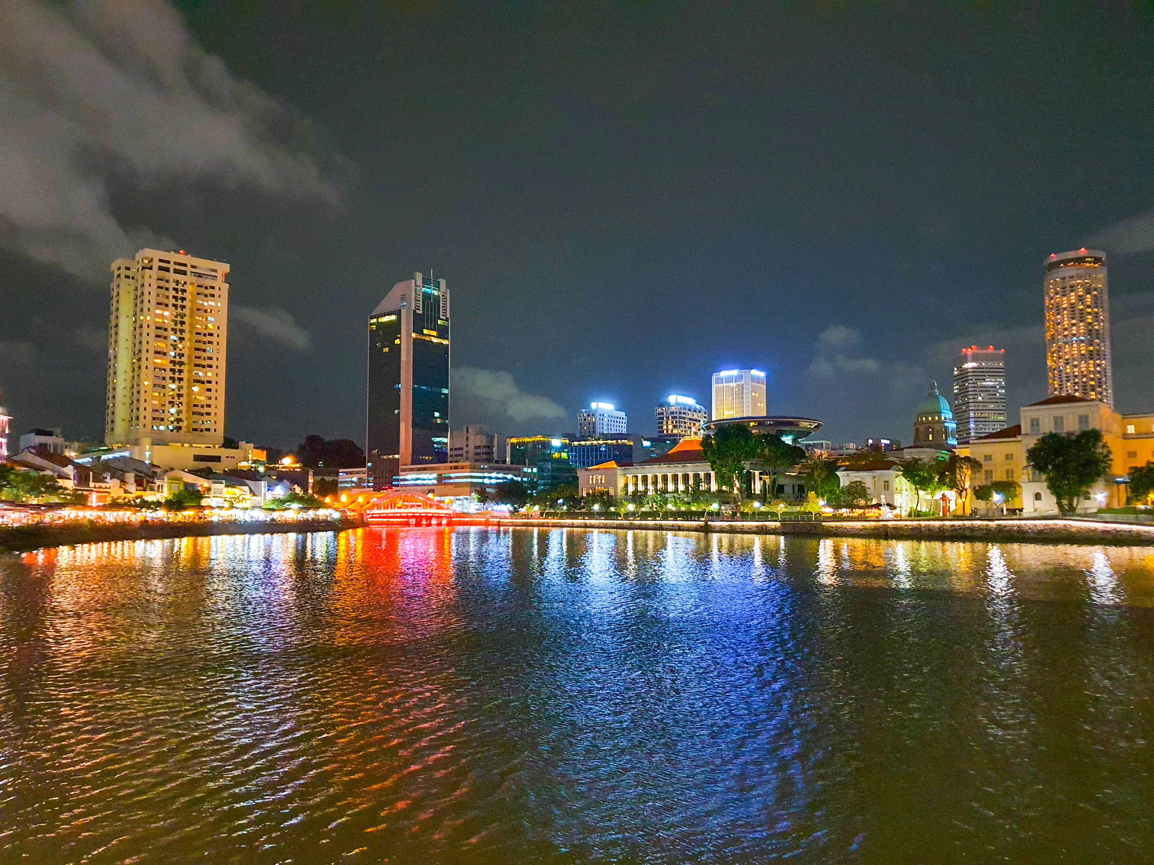 city skyline during night time