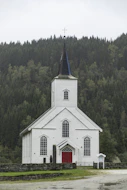white and green church surrounded by green trees during daytime