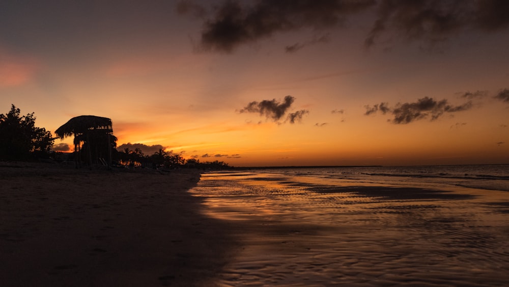 body of water during sunset