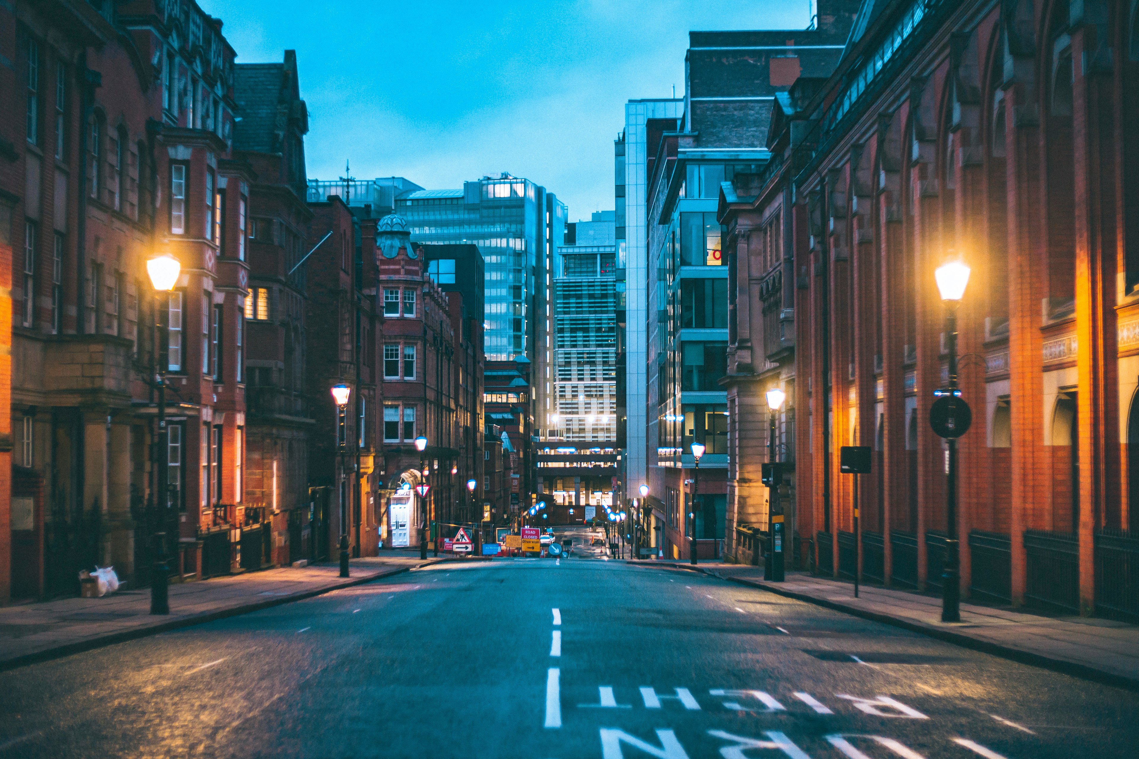 Cars driving in a city centre in the UK