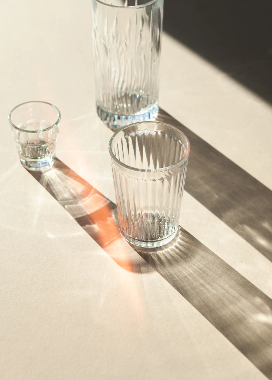 Clear drinking water served at the table