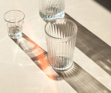 clear drinking glass on table