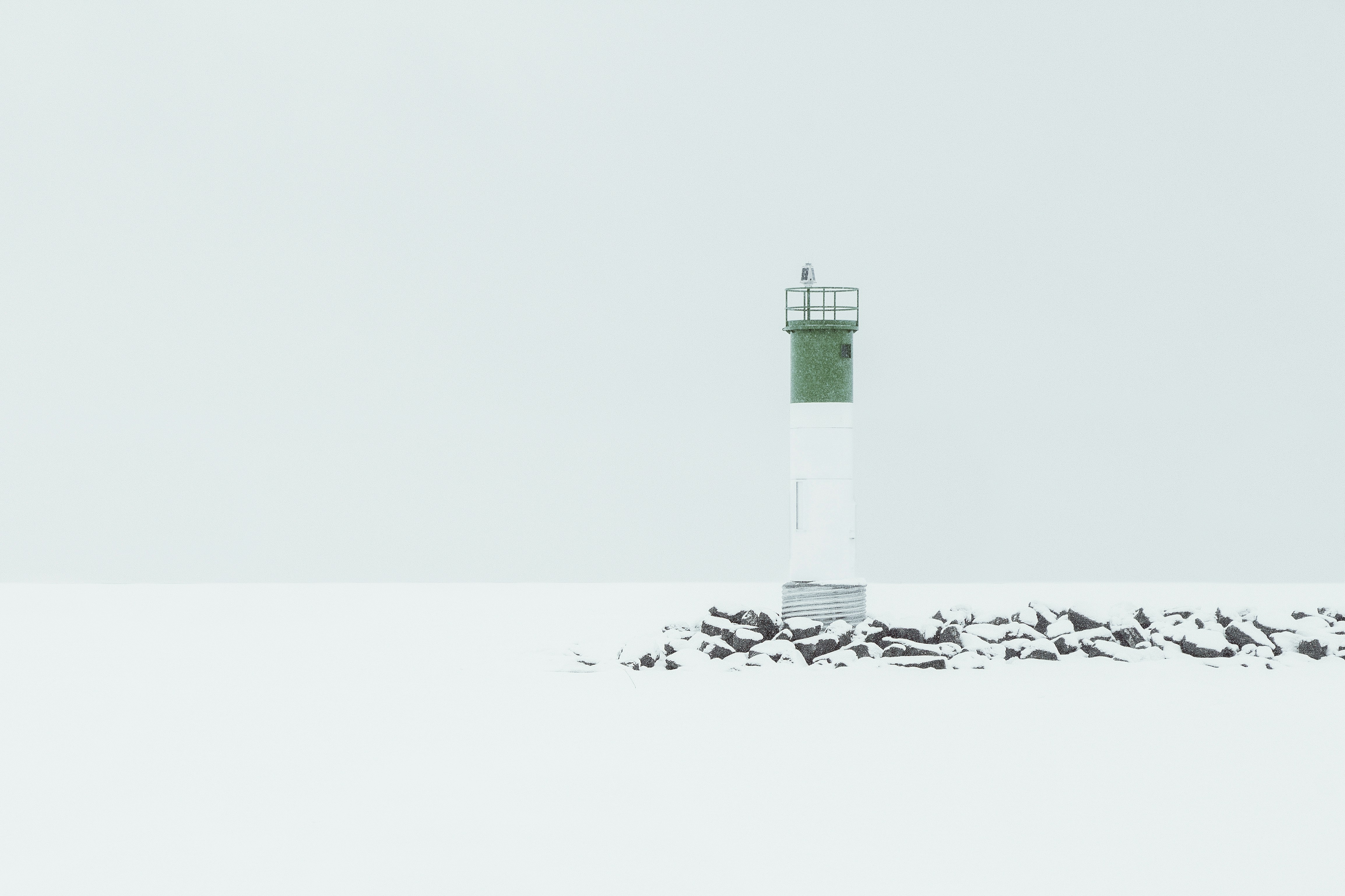 Pembroke Waterfront lighthouse on a foggy winter day.