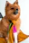 A cheerful small dog wearing a colorful handmade outfit, sitting happily on a bright cushion.