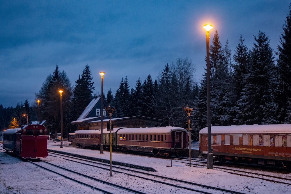 train on rail during night time