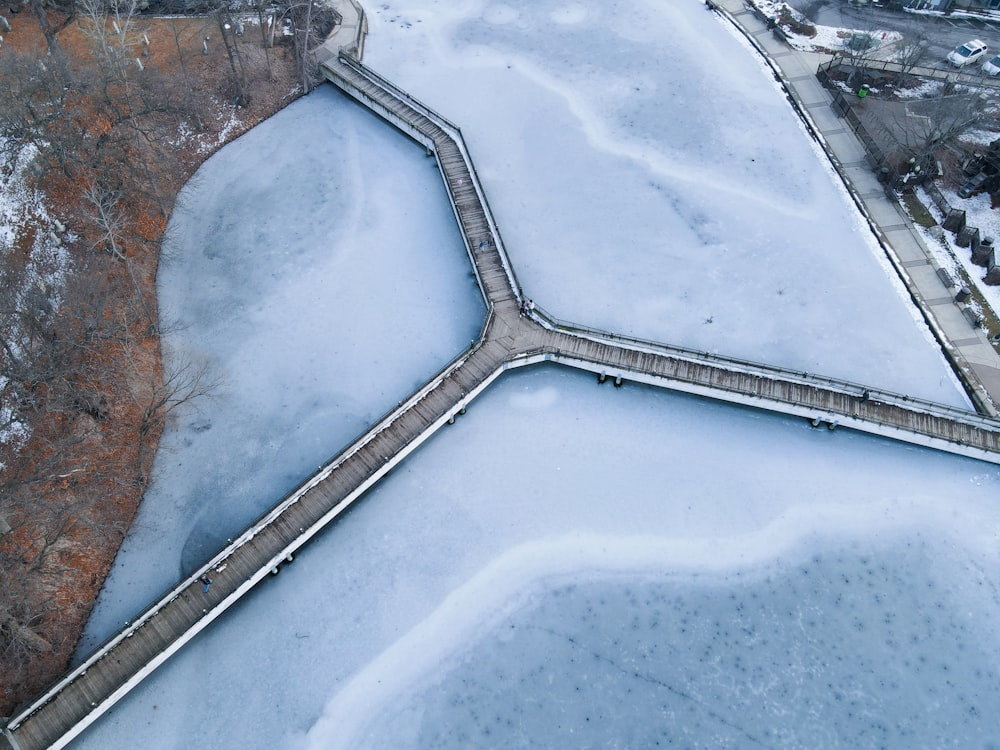 aerial view of road covered with snow