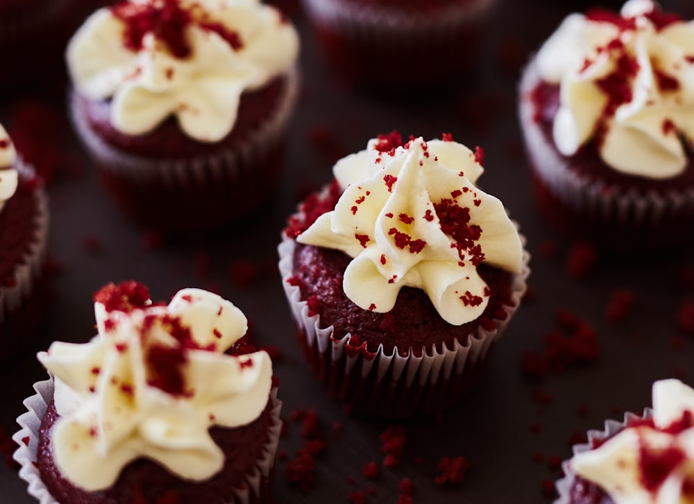 cupcakes with white icing on top