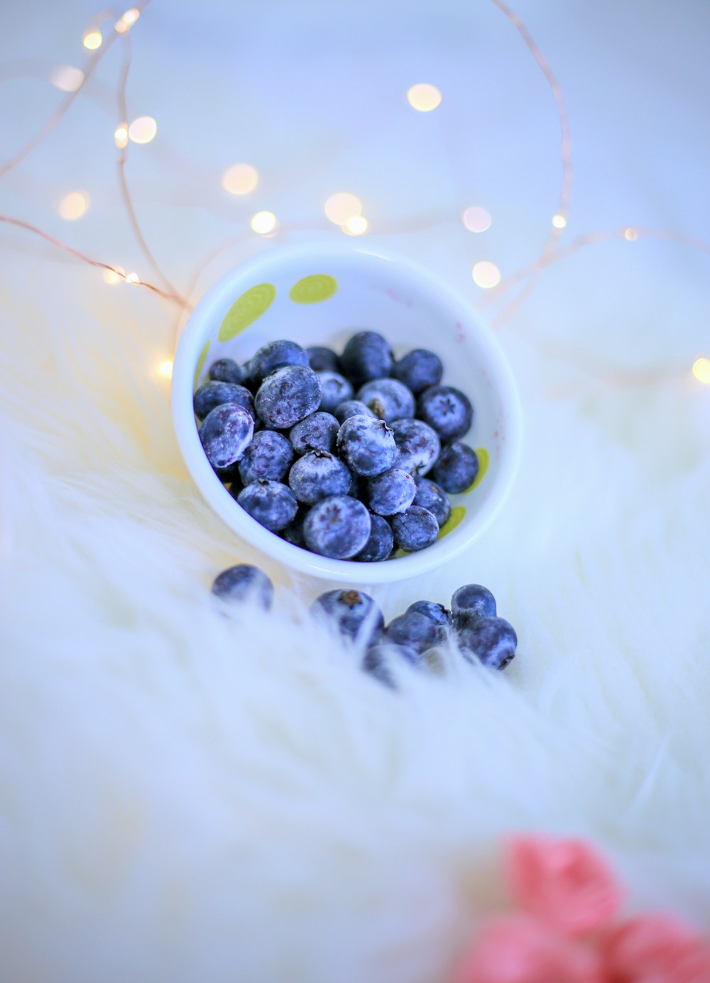 blue berries in white ceramic bowl