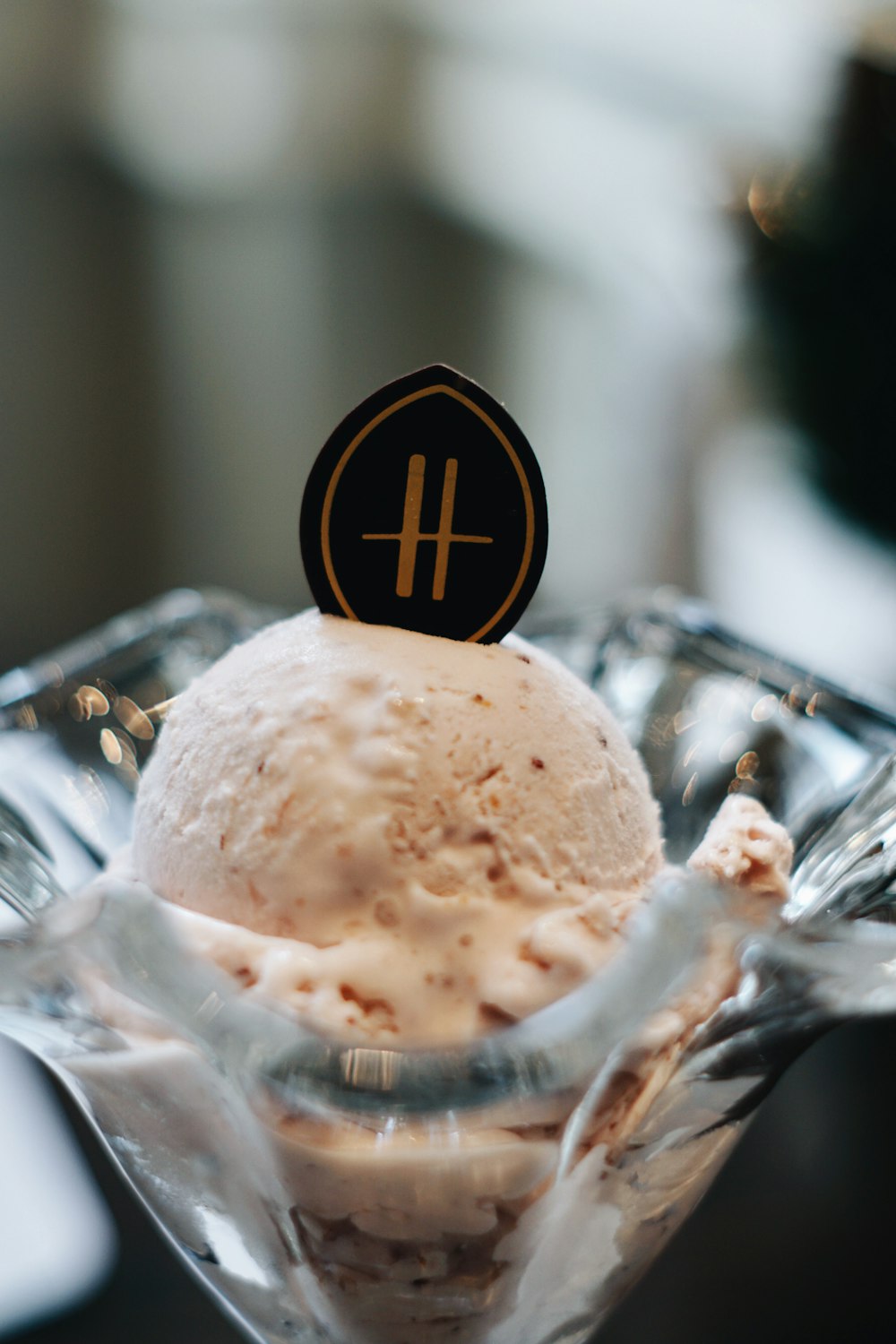 ice cream in clear glass bowl